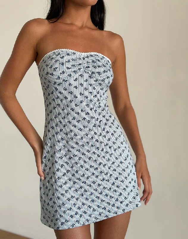 Women's Button-up Mini Dress-Javaya Bandeau Mini Dress in Floral Stripe