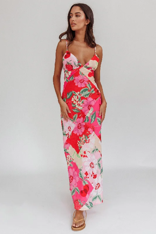 Women's Embellished Strap Maxi Dress-Jaya Floral A-line Maxi Dress Pink