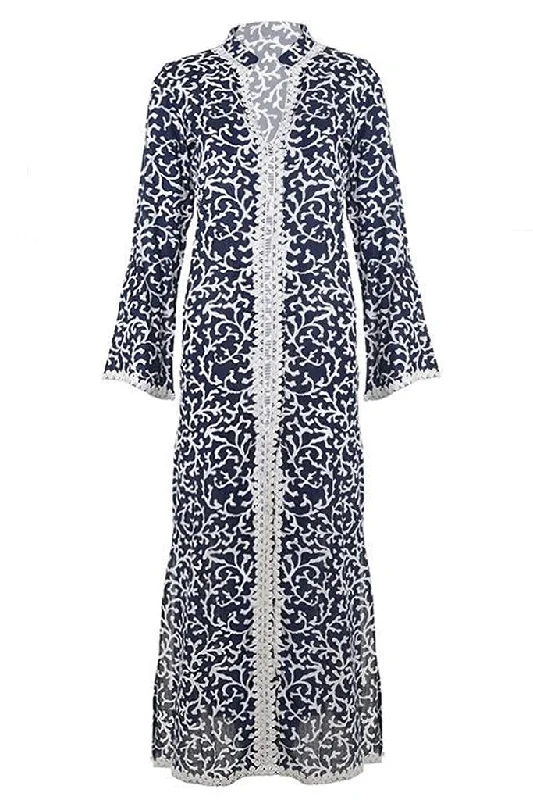 Women's Flared Sleeves Maxi Dress-NADENKA Maxi Blue Kaftan Dress