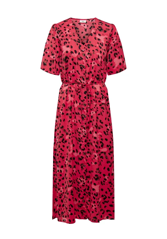 Maternity Shirt Dress-JDY Appa Leopard Print V-Neck Maxi Shirt Dress, Bittersweet