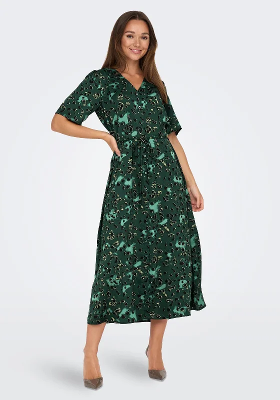 Work Shirt Dress-JDY Appa Leopard Print V-Neck Maxi Shirt Dress, Scarab
