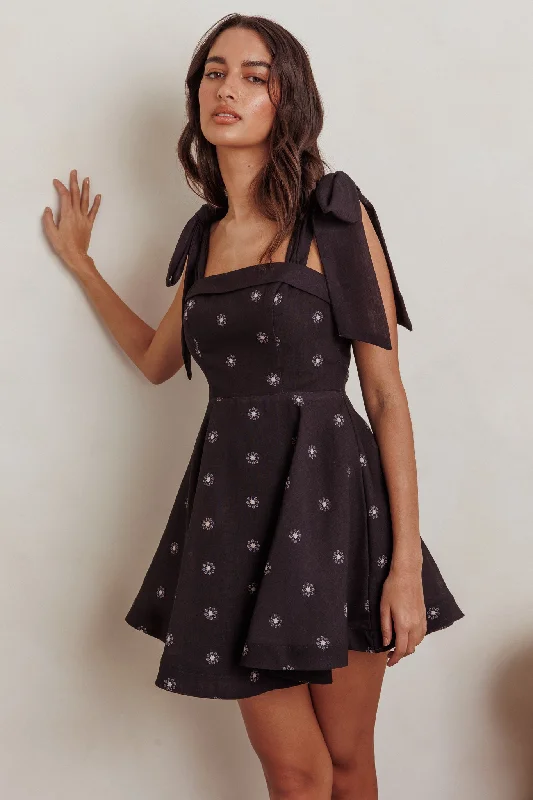Women's Fit-and-Flare Mini Dress-Jeanie Tied Shoulder Mini Dress Black