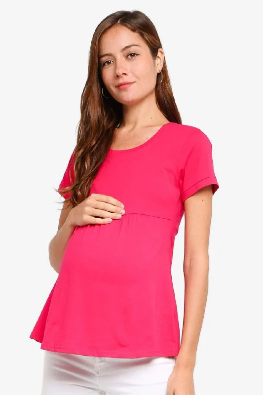 Maternity Dresses with Pleated Back -Jenny Round Neck Empire Line Red Short Sleeve Maternity Top Maternity Dresses with Pleated Back -Jenny Round Neck Empire Line Red Short Sleeve Maternity Top
