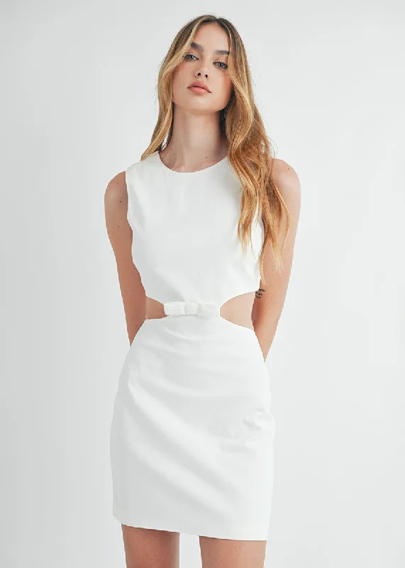 Women's Oversized Mini Dress-Jessica Cutout Ribbon Mini Dress - Off White