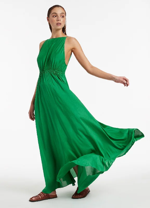 Women's Maxi Dress with Bohemian Print-Jetset Backless Maxi Dress - Green