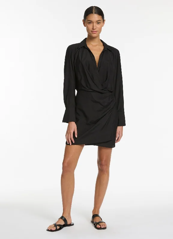 Casual Pink Shirt Dress-Jetset Draped Shirt Dress - Black
