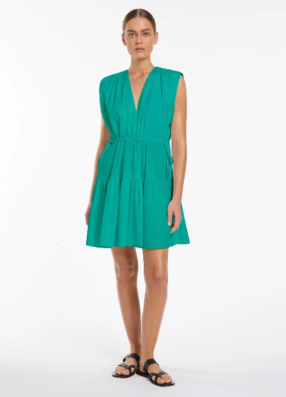 Women's Gingham Mini Dress-Jetset Tiered Mini Dress - Mineral