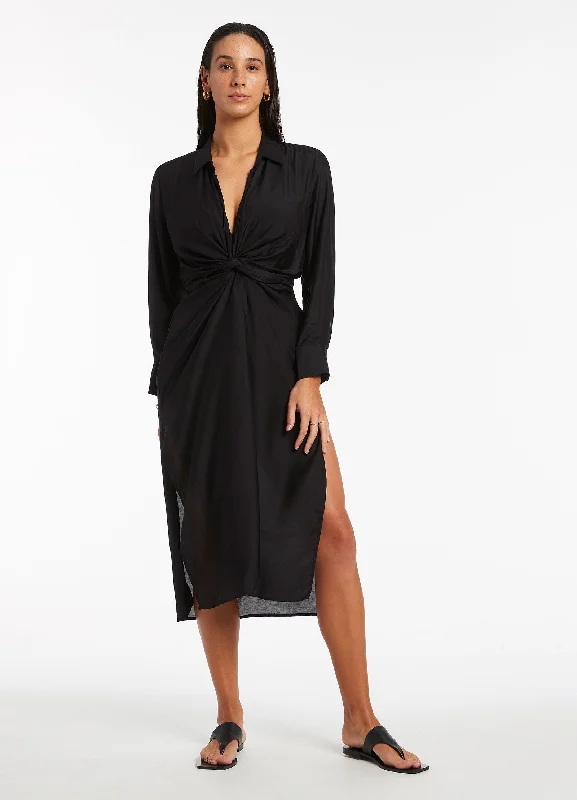 Layered Shirt Dress-Jetset Wrap Shirt Dress - Black