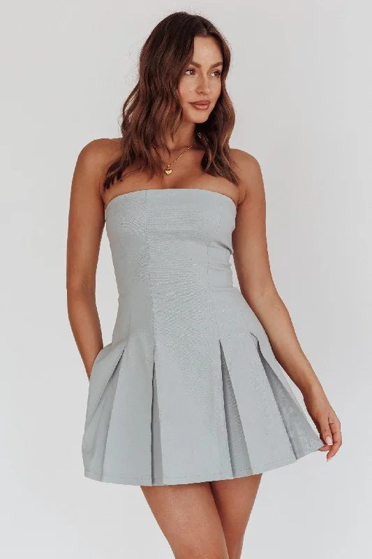 Women's Adjustable Strap Bodycon Mini Dress-Jeziah Strapless Box Pleat Mini Dress Light Denim