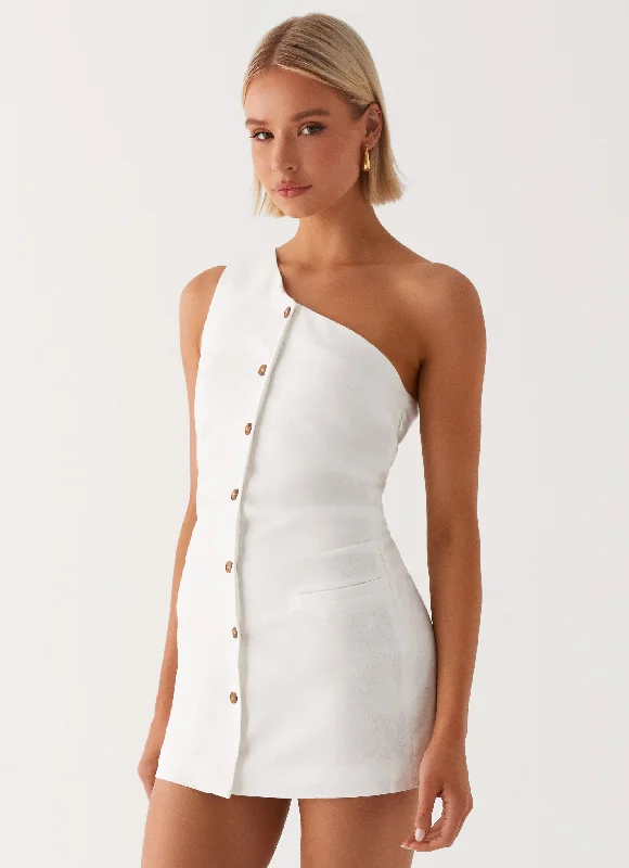 Women's Slim Fit Mini Dress-Jordy Linen Mini Dress - White