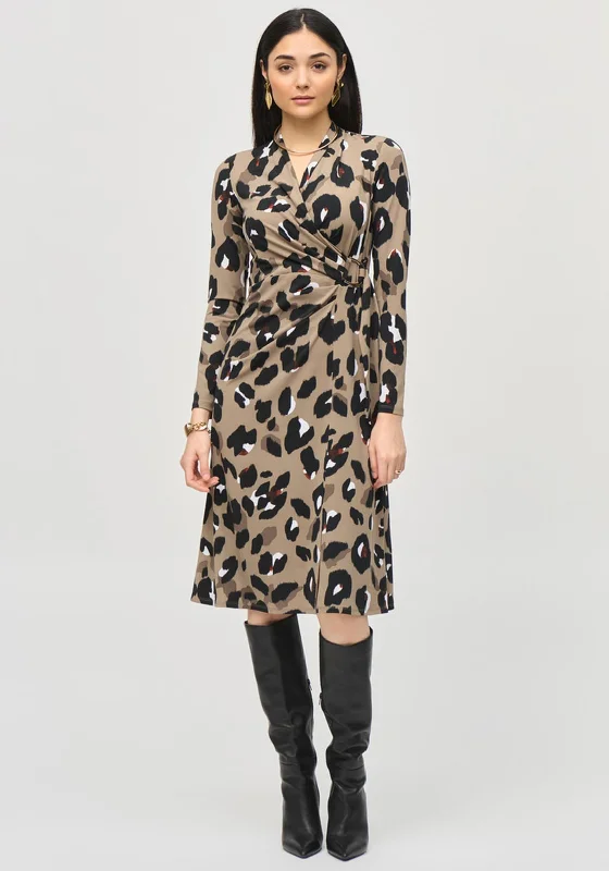 Wrap Dress with Subtle Shine -Sleeveless Wrap Dress -Joseph Ribkoff Leopard Print Midi Wrap Dress, Brown Multi Wrap Dress with Subtle Shine -Sleeveless Wrap Dress -Joseph Ribkoff Leopard Print Midi Wrap Dress, Brown Multi