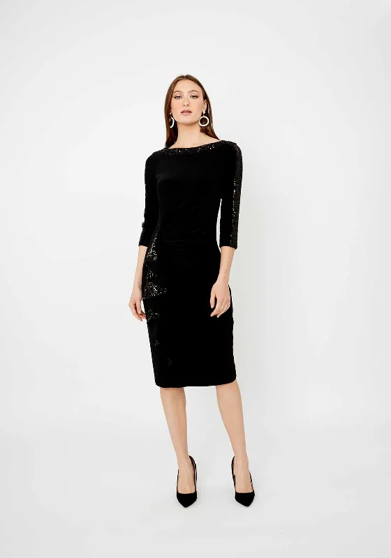 Women's Velvet Bodycon Dress for Weddings -Joseph Ribkoff Sequin Bodycon Midi Dress, Black Women's Velvet Bodycon Dress for Weddings -Joseph Ribkoff Sequin Bodycon Midi Dress, Black