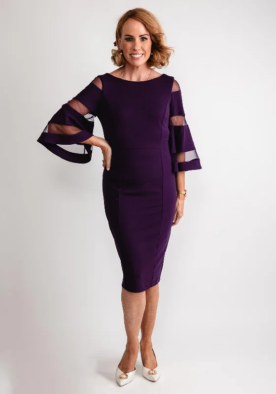 Women's Floral Bodycon Dress for Evening -Joseph Ribkoff Flared Sleeve Sheath Dress, Blackcurrant