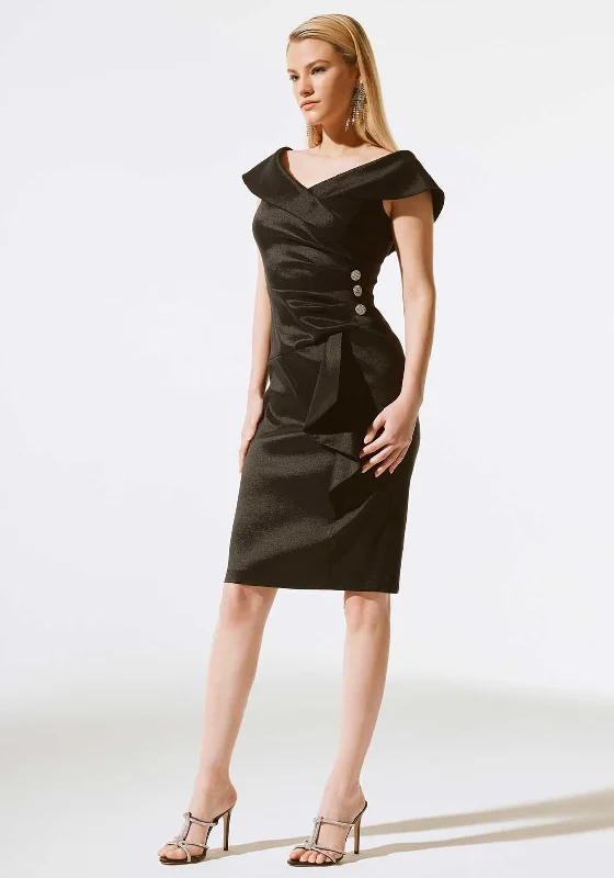 Sexy Pink Velvet Bodycon Dress -Joseph Ribkoff Pleated Wrap Sheath Dress, Black