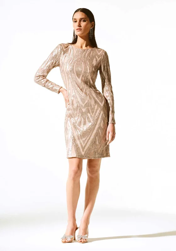 Asymmetrical Party Dress for Unique Look -Joseph Ribkoff Sophisticated Sequined Midi Party Dress, Matte Gold