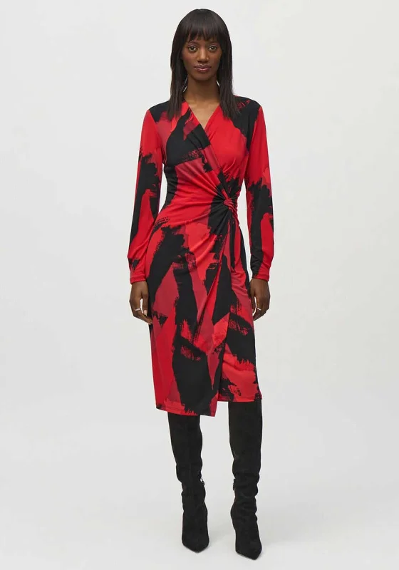 Wrap Dress with Knee-length Skirt -Wrap Dress with Side Slit -Joseph Ribkoff Printed Wrap Dress, Black Multi Wrap Dress with Knee-length Skirt -Wrap Dress with Side Slit -Joseph Ribkoff Printed Wrap Dress, Black Multi
