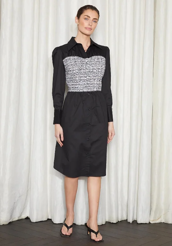 Slouchy Shirt Dress-Jovonna Cardinali Tweed Bodice Shirt Dress, Black