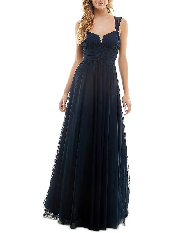 Dress with Puff Sleeves for Retro Party Look -Juniors Emma Womens Pleated Prom Evening Dress
