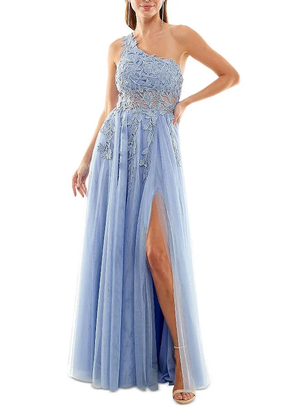 Bright Orange Party Dress for Fun Look -Juniors Womens Embroidered Asymmetric Evening Dress