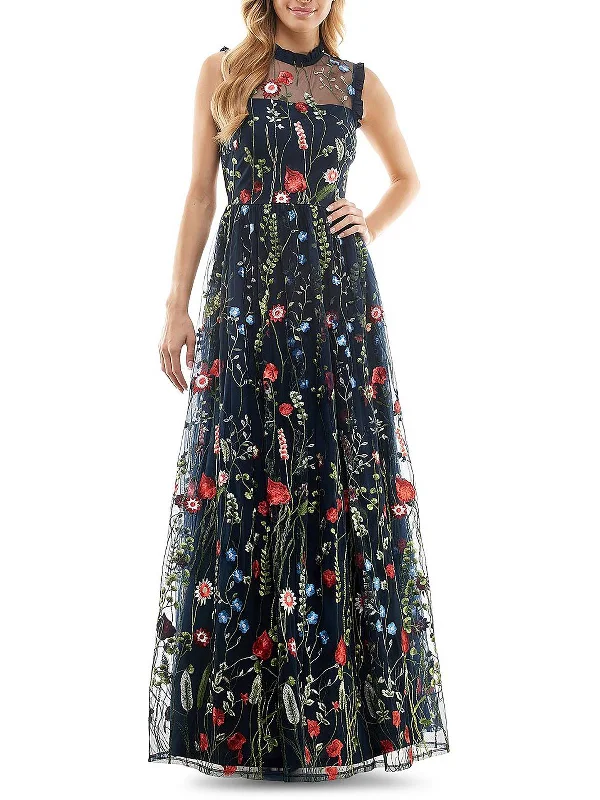 Black and White Party Dress for Classic Appeal -Juniors Womens Embroidered Ruffled Evening Dress