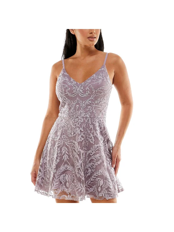 Silk Wrap Party Dress for Elegant Look -Juniors Womens Embroidered Shimmer Party Dress