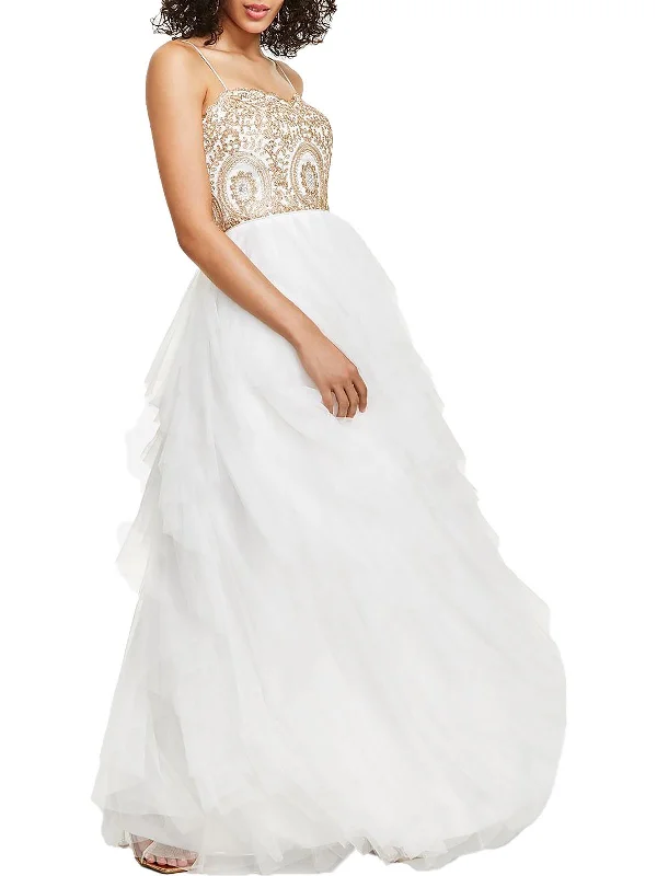 White Lace Party Dress for Summer Event -Juniors Womens Embroidered Tiered Evening Dress