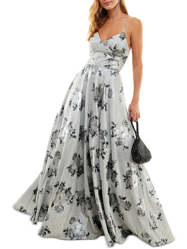 Soft Pleated Party Dress for Stylish Night -Juniors Womens Floral Glitter Evening Dress
