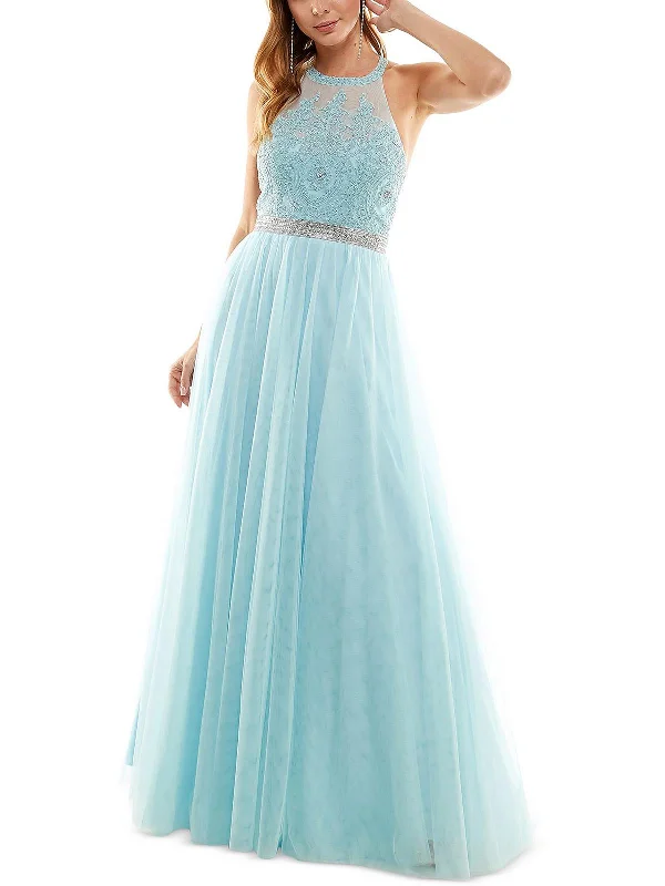 Off-shoulder Bodycon Party Dress for Night Events -Juniors Womens Halter Embroidered Formal Dress