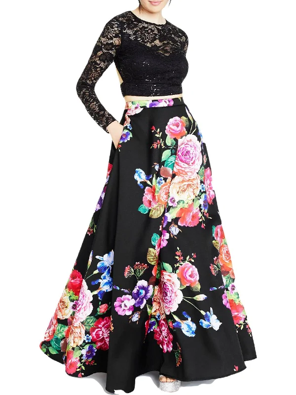 Beaded Mini Party Dress for Sparkle -Juniors Womens Lace 2PC Semi-Formal Dress