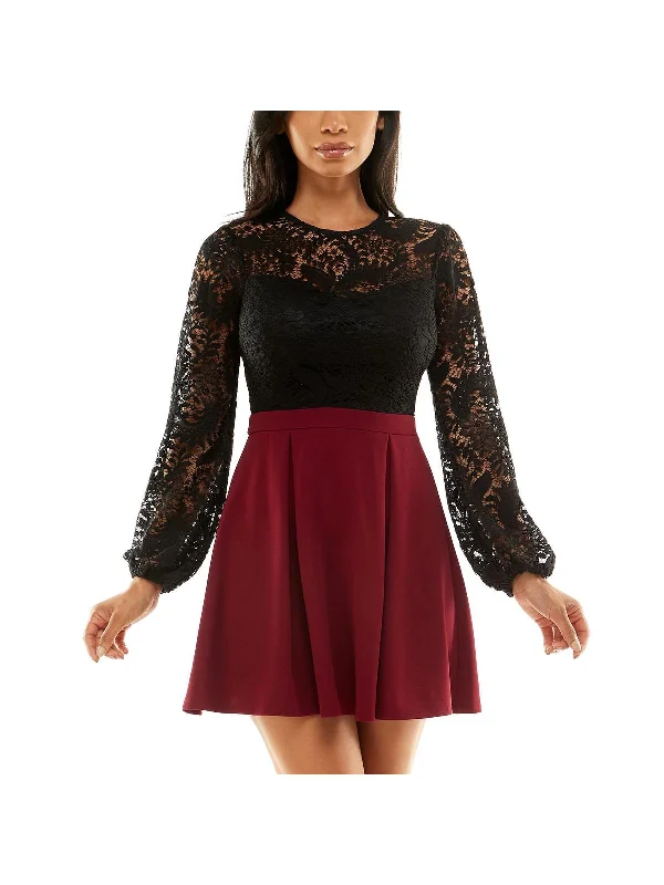 Beaded Party Dress for Luxury Style -Juniors Womens Lace Colorblock Cocktail and Party Dress