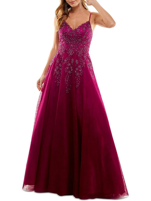 Formal Navy Blue Party Dress for Elegant Nights -Juniors Womens Mesh Embellished Evening Dress Formal Navy Blue Party Dress for Elegant Nights -Juniors Womens Mesh Embellished Evening Dress
