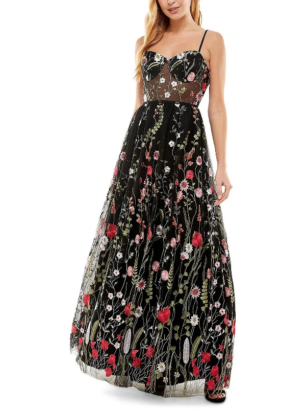 Tulle Party Dress for Princess Look -Juniors Womens Mesh Floral Evening Dress