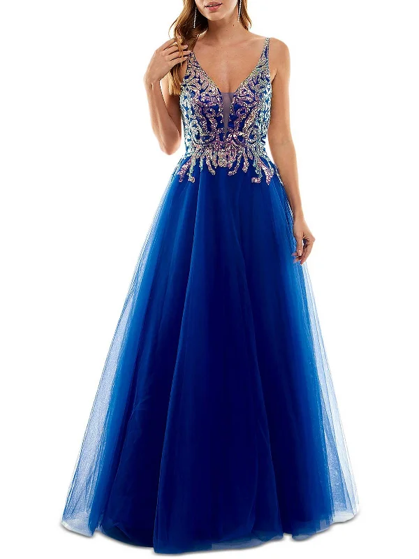 Structured Party Dress for Chic Appeal -Juniors Womens Mesh Sequined Evening Dress