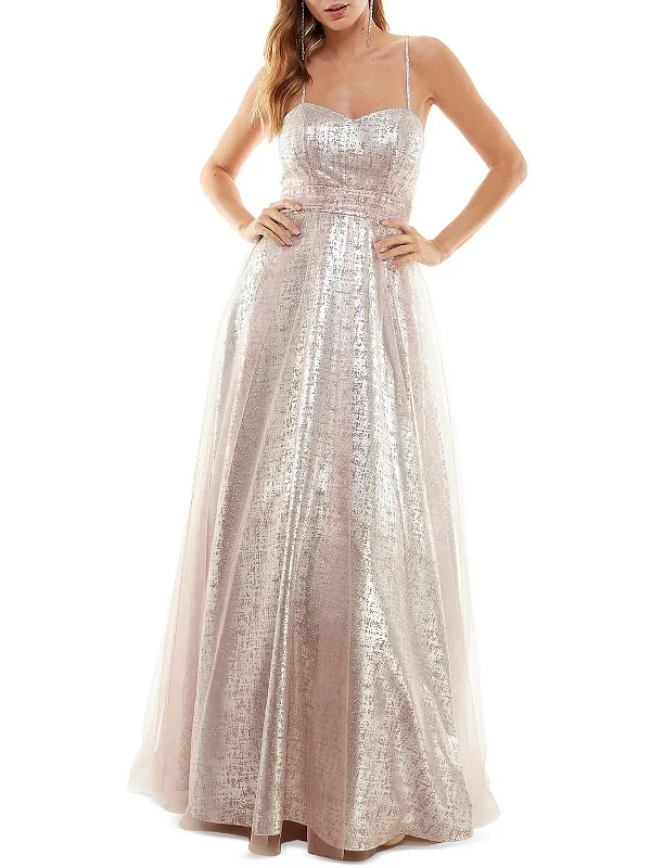 Pink Lace Party Dress for Romantic Vibe -Juniors Womens Metallic Mesh Evening Dress