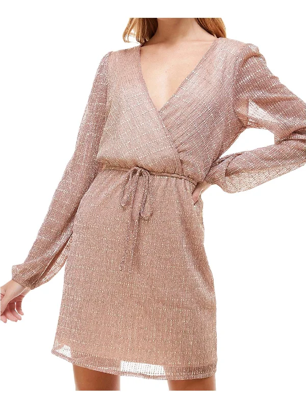 Wrap Around Party Dress for Flattering Fit -Juniors Womens Metallic Mini Cocktail and Party Dress