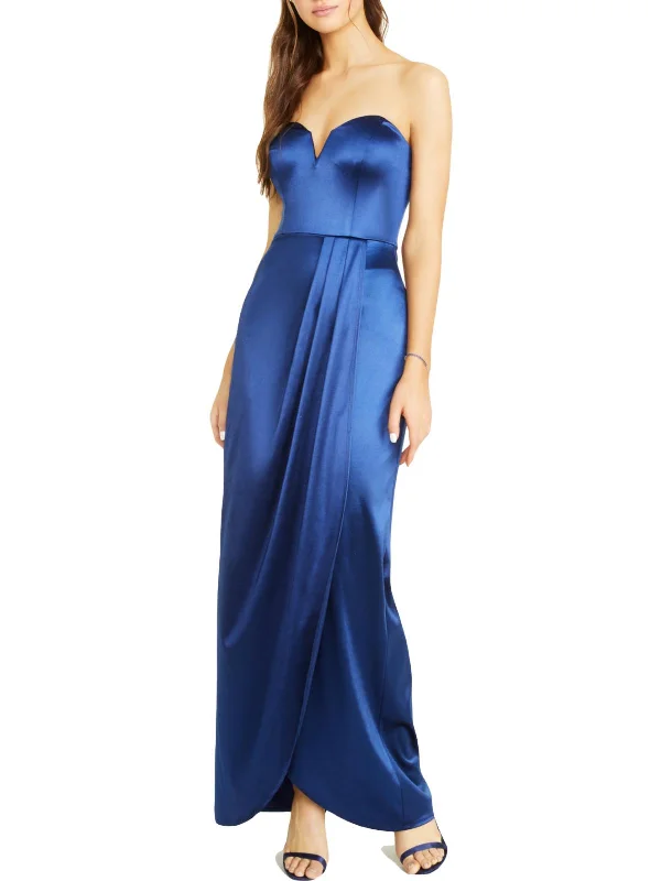 Structured Party Dress for Chic Appeal -Juniors Womens Pleated Slit Evening Dress