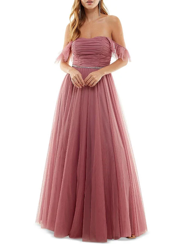 Faux Fur Trim Party Dress for Winter Glam -Juniors Womens Ruched Embellished Evening Dress