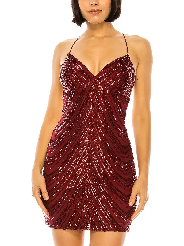 Bodycon Dress with Back Detail -Juniors Womens Sequin Mini Bodycon Dress
