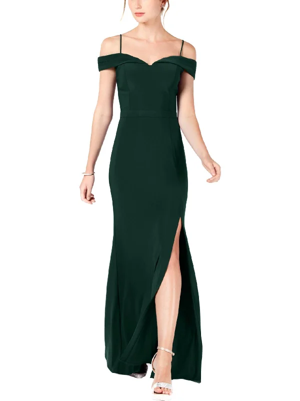 Black Velvet Party Dress for Chic Look -Juniors Womens Side Slit Off-The-Shoulder Formal Dress