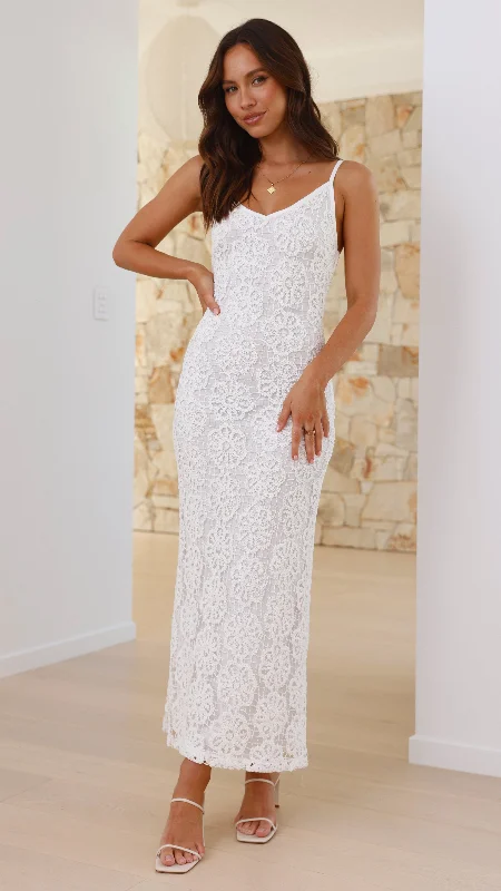 Women's Lace Maxi Dress-Kaden Maxi Dress - White