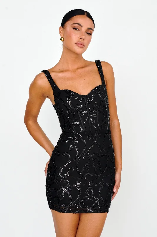 Women's Strapless Fit-and-Flare Mini Dress-Kaden Sequin Embellished Mini Dress Black Women's Strapless Fit-and-Flare Mini Dress-Kaden Sequin Embellished Mini Dress Black