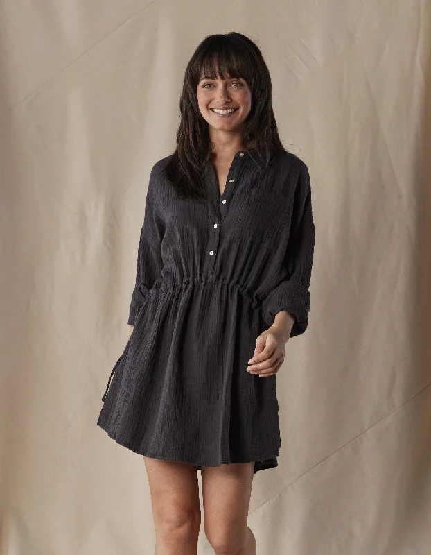 Comfortable Denim Shirt Dress-Kalo Shirt Dress in Phantom