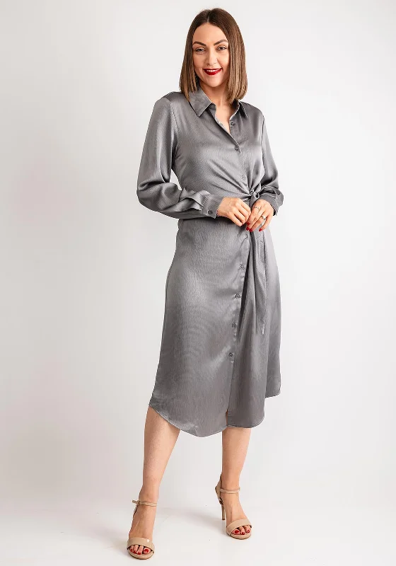 Chic Denim Shirt Dress-Kaffe Lotte Side Tie Midi Shirt Dress, Steeple Grey