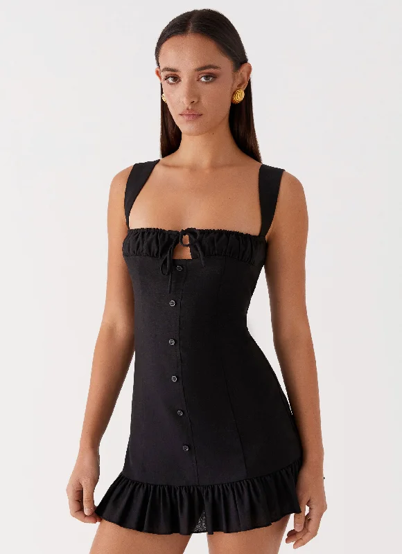Women's Elegant Satin Lace Mini Dress-Kamielle Frill Mini Dress - Black