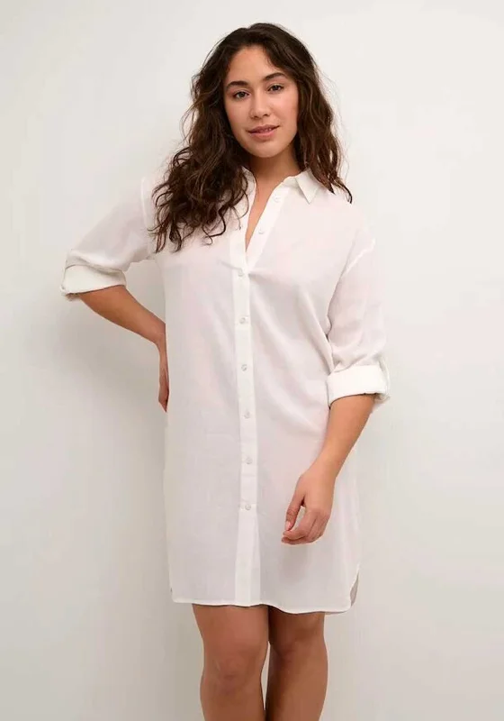 Double-breasted Shirt Dress-Kaffe Milla Linen Blend Shirt Dress, Chalk