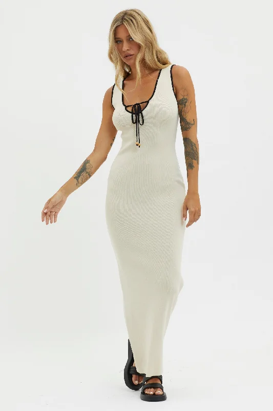 Women's Draped Maxi Dress-Karyssa Tied Bust Knit Maxi Dress Sand