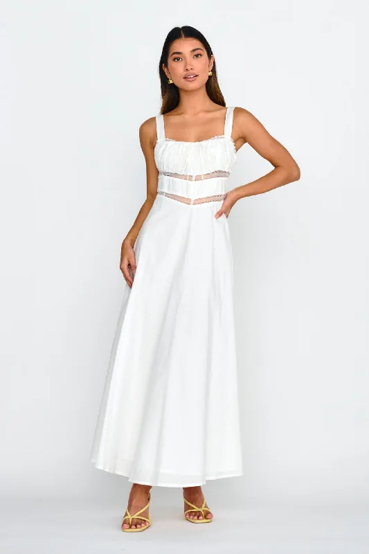 Women's Cut-out Maxi Dress-Kasiah Lace Trim Maxi Dress White