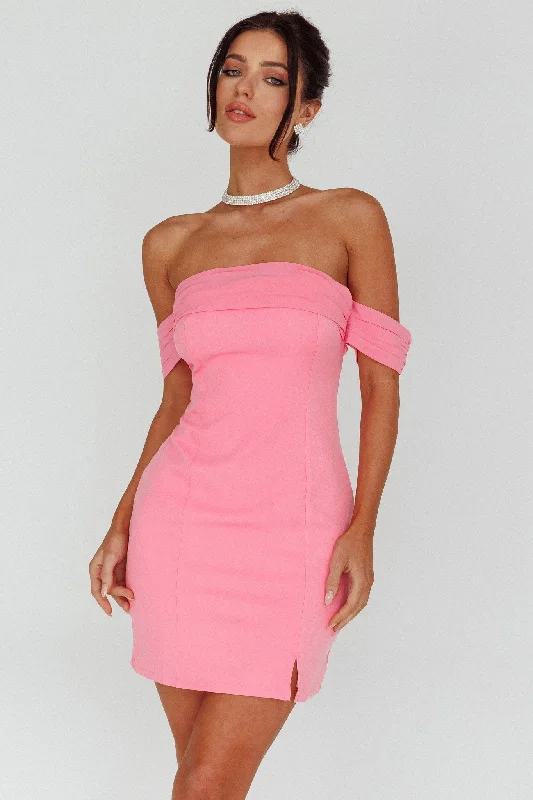 Women's Boho Ruffle Mini Dress-Kassie Off-Shoulder Mini Dress Sweet Pink