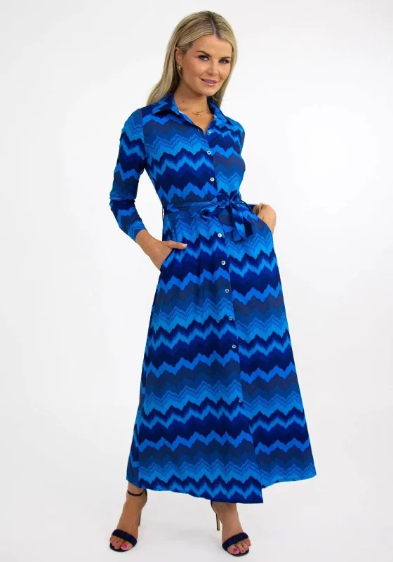 Relaxed Long Sleeve Shirt Dress-Kate & Pippa Luca Zig Zag Print Shirt Dress, Royal Blue