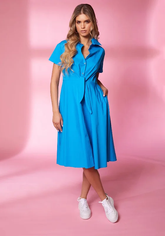 Casual Cotton Shirt Dress-Kate Cooper Tie Detail Midi Shirt Dress, Damson Blue